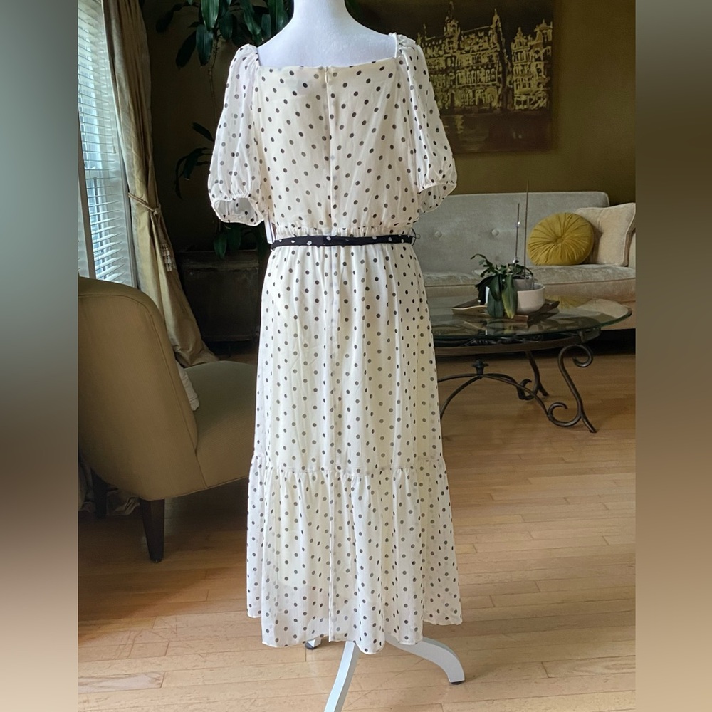 julia jordan Polka Dot-Print Short-Sleeve Midi Chiffon Dress white black sz 12 - Picture 3 of 16